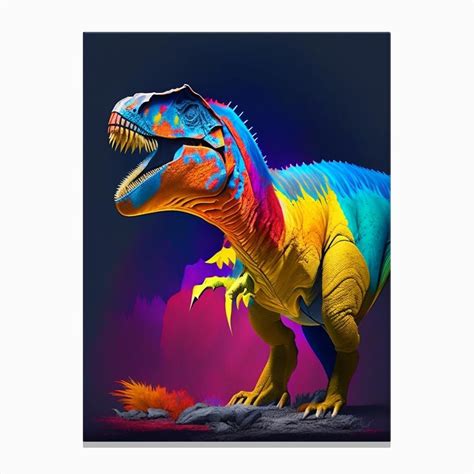 Cryolophosaurus Primary Colours Dinosaur Canvas Print By Roarsome Art Fy