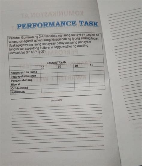 Performance Task Panuto Sumulat Ng Isang Talata Nanagsasalaysay Ng My