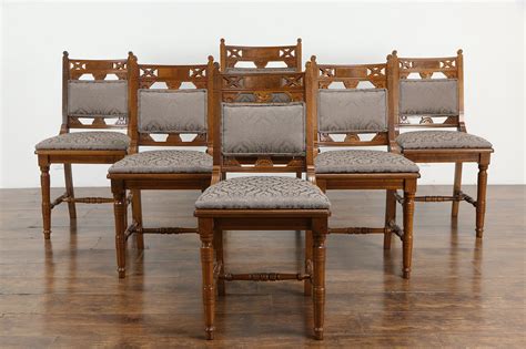 Victorian Eastlake Antique Set Of 6 Walnut Dining Chairs New