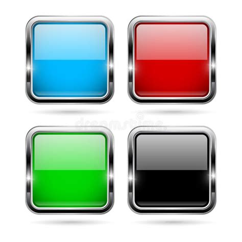 Colored Glass 3d Buttons With Chrome Frame Square Icons Stock Vector
