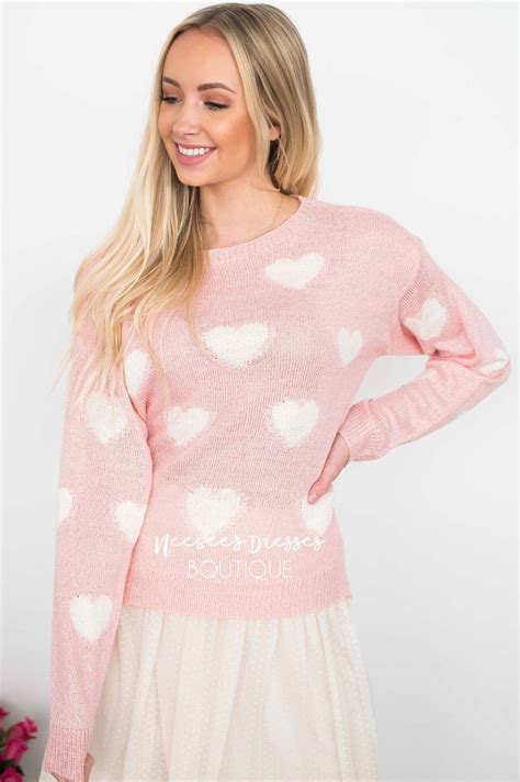 Pink Cream Heart Sweater Cute Comfy Fall Cardigans Neesees Dresses