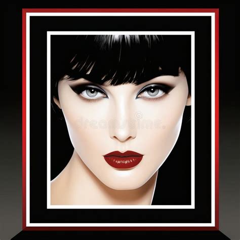 A Woman With Black Hair And Red Lips In A Frame Stock Illustration