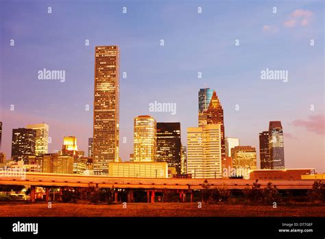 Usa Texas Houston City Skyline At Dusk Jpmorgan Chase Tower Stock Photo