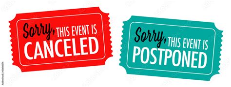 Sorry This Event Is Canceled Or Postponed On Ticket Stock Vector