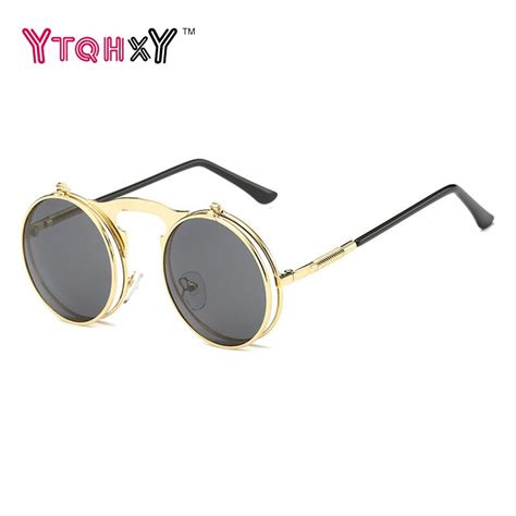Vintage Steampunk Women Sunglasses Round Designer Metal Oculos De Sol Women Coating Sun Glasse