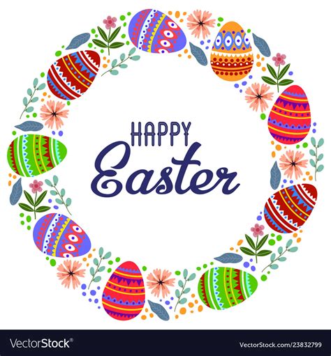 Happy Easter Cartoon Cute Wreath Of Eggs Vector Image