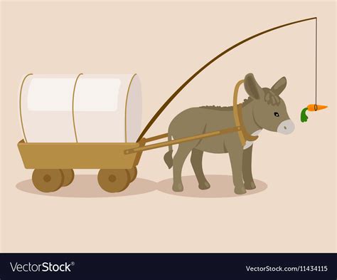 Donkey Pulling Carriage Chasing A Carrot Vector Image
