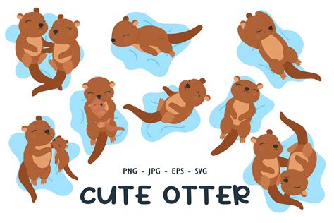 Cute Otter Clipart Set Illustration Grafik Von Artvarstudio · Creative