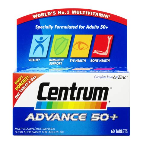 Buy products such as centrum silver multivitamin for men 50 plus and mineral supplement tablets, 65 ct at walmart and save. Buy Centrum Advance 50 Plus Multivitamin Tablets - (60 ...