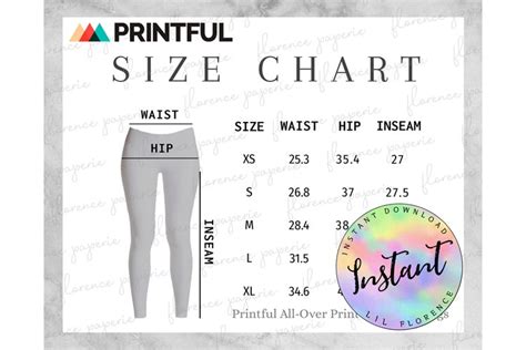 Printful Women Leggings Size Chart All Over Print Leggings