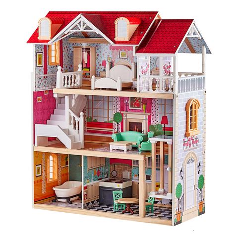 TOP BRIGHT Wooden Dollhouse with Elevator Dream Doll House for Little