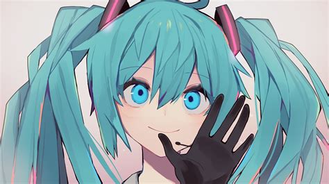 Wallpaper Aqua Hair Hatsune Miku Vocaloid Gloves Twintails