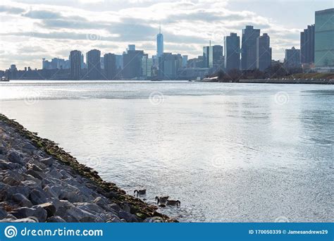 Manhattan Skyline Along The East River Seen From Long Island City In