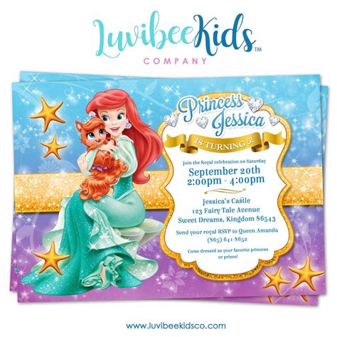 Princess Ariel Little Mermaid Birthday Invitation Style 01