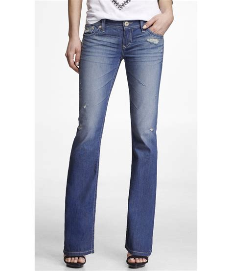 Lyst Express Ultra Low Rise Thick Stitch Boot Cut Jean In Blue