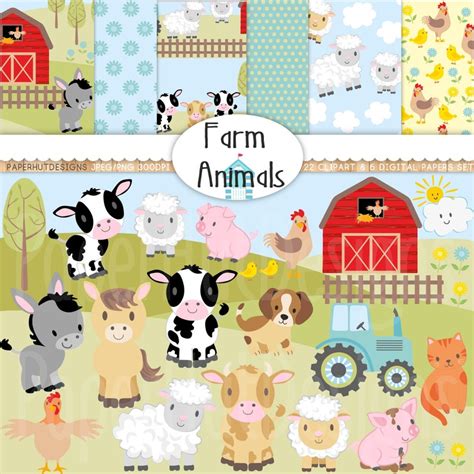 Farm Animals Clipart Farm Animals Clip Art And Digital Paper Etsy Ireland