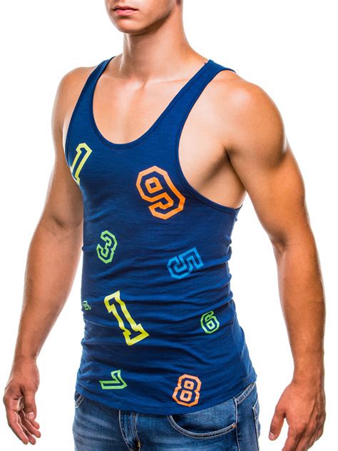 Mens Printed Tank Top S820 Blue Modone Wholesale Clothing For Men