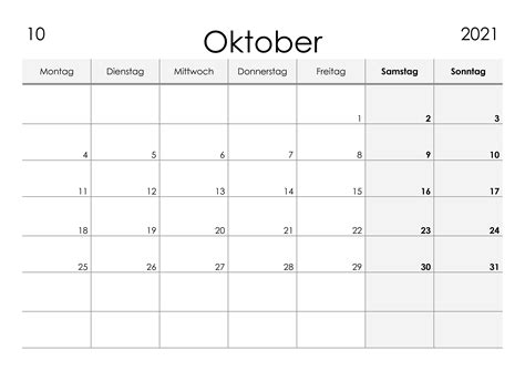 Kalender Oktober 2021 Kleine Ziffern Im Querformat Kalendersu