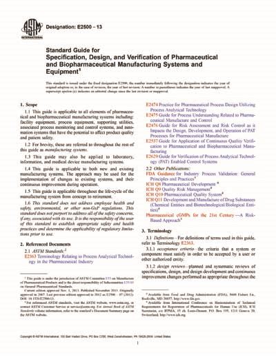 ASTM E Standard Guide For Specification Design And Verification Of Pharmaceutical And