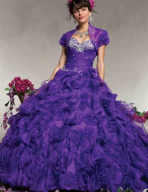 Hot Sale Sweetheart Purple Organza Ball Gown Beaded Quinceanera Dresses
