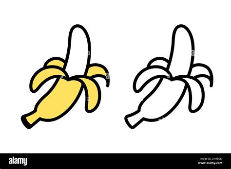 Peeled Banana Hand Drawn Doodle Icon Black And White And Color Sign