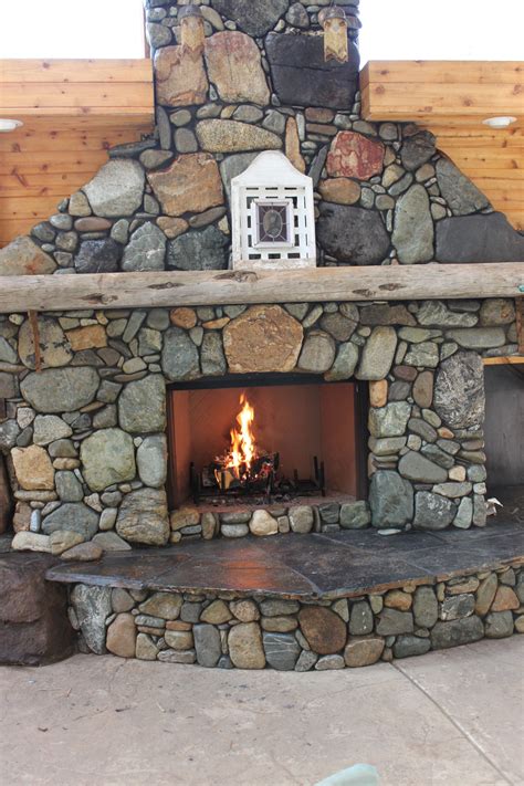 Custom Built River Rock Fireplace Backyard Fireplace Diy Outdoor