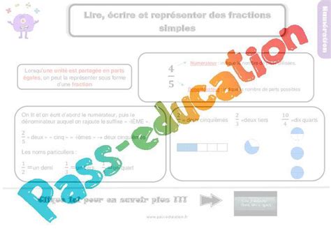 Lire écrire et représenter des fractions simples Leçon pour le Cm par Pass education fr