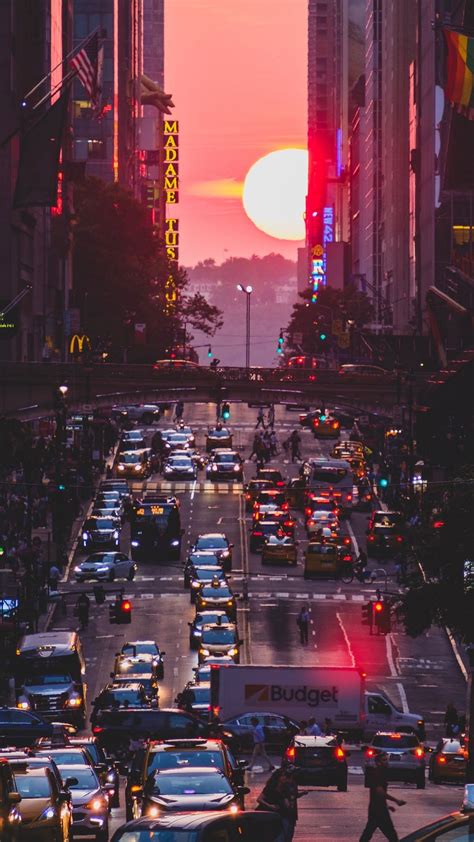 New York City Street Sunset Mobile Wallpaper Sunset City City