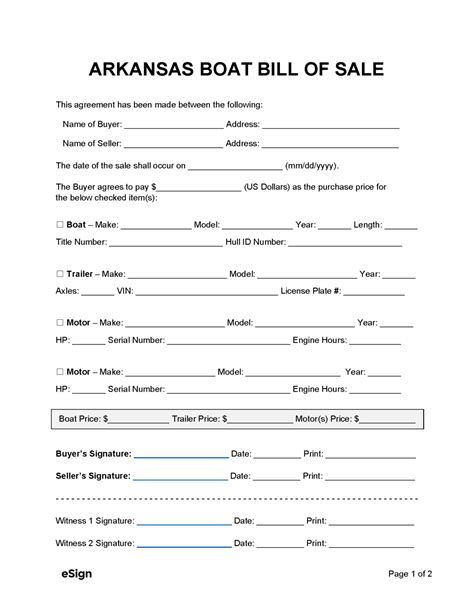 Free Arkansas Boat Bill Of Sale Form Pdf Word