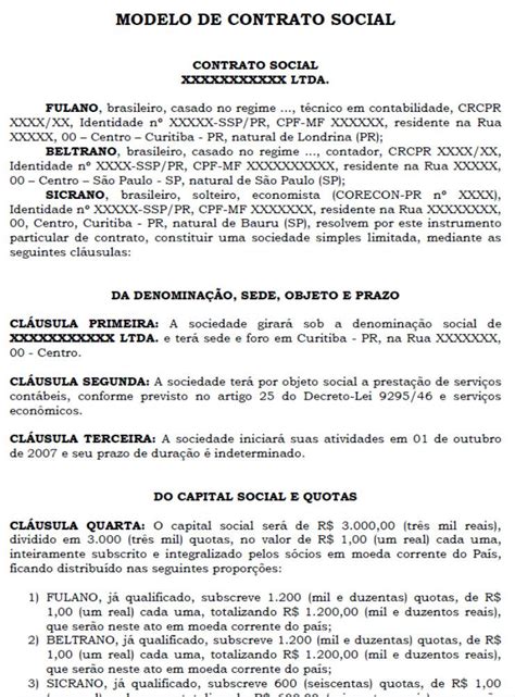 Modelo De Contrato Social Baixe De Graça Contrato Social Modelos