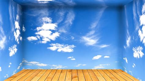 Blue Sky And Clouds Wall Decor Room Sky Clouds Wooden Floor Hd