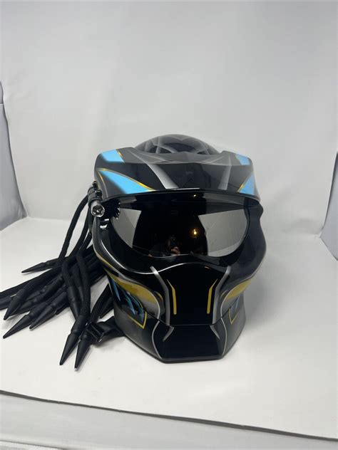 Predator Motorcycle Helmet Blue Yellow Xl Dreads Rare Really Cool Dot