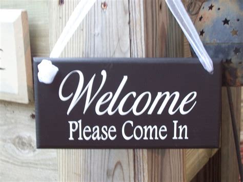 Welcome Signage Please Come In Wood Vinyl Sign Entryway Office Etsy Uk