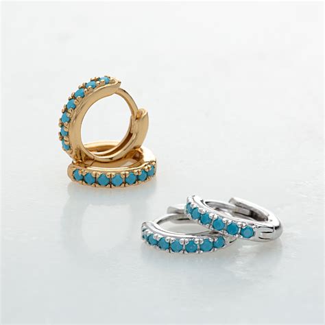 Huggie Earrings With Turquoise Stones Huggies Earrings Popular