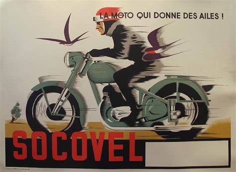 1940s Original Belgian Art Deco Motorcycle Poster Socovel