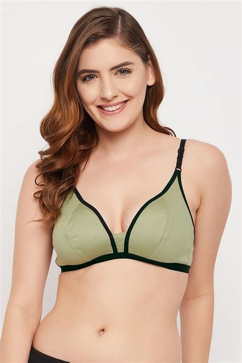 Buy Non Padded Non Wired Demi Cup Bra In Sage Green Cotton Online