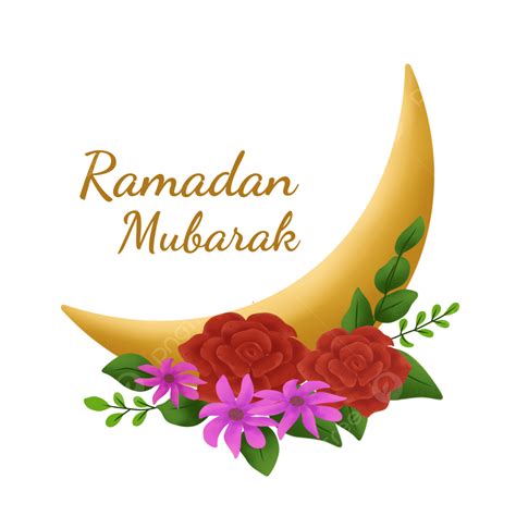 Gambar Ramadhan Mubarak Dengan Ilustrasi Bulan Dan Bunga Ramadan