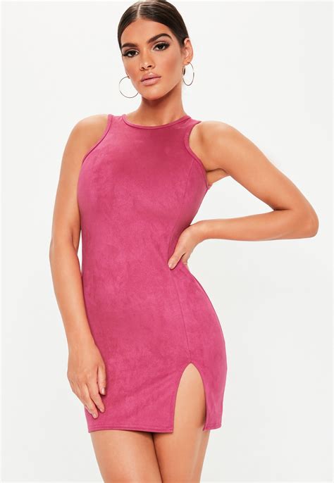 hot-pink-suede-mini-dress-missguided