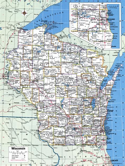 Map Of Wisconsin State With Highwaysroadscitiescounties Wisconsin