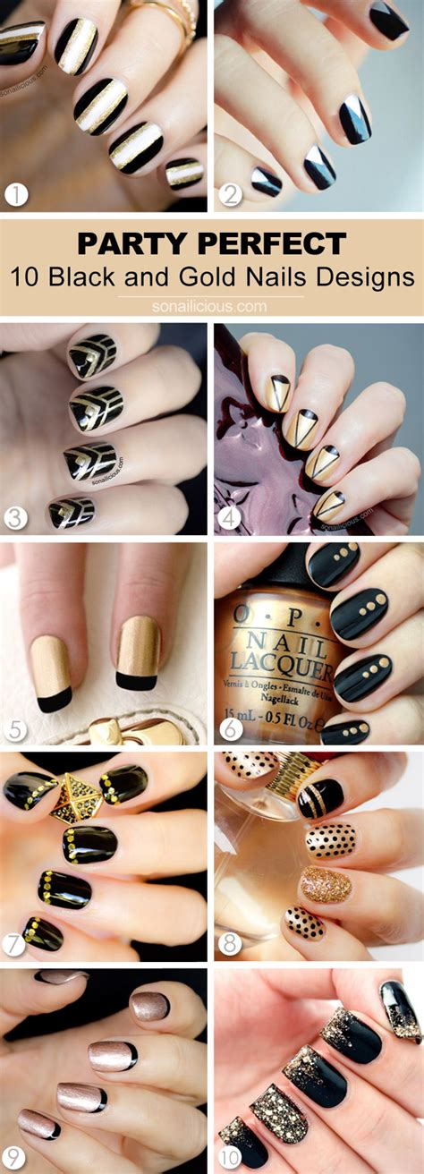 10 Party Perfect Black And Gold Nail Designs
