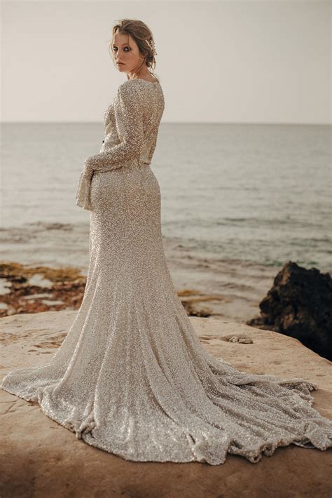 Our Luxury Sequinned Icarus Wedding Dress By Odylyne The Ceremony On An Elopement Photoshoot In
