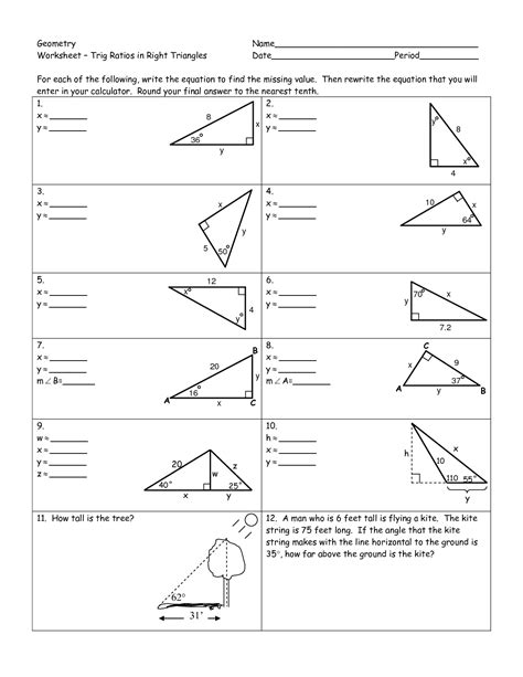 Trigonometric ratios of complementary angles examples. Geometry Worksheet - Trig Ratios in Right Triangles