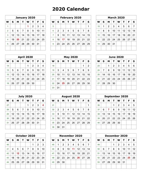 Julian Calendar 2020 Printable One Page Pdf Example Calendar Printable