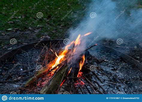 Shiny Burning Fire In The Dark Shows The Romantic Side Of A Campfire Or