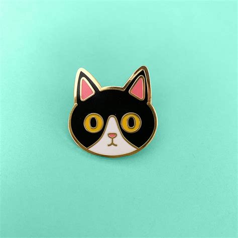 Black Tuxedo Cat Enamel Pin Waffles The Cat