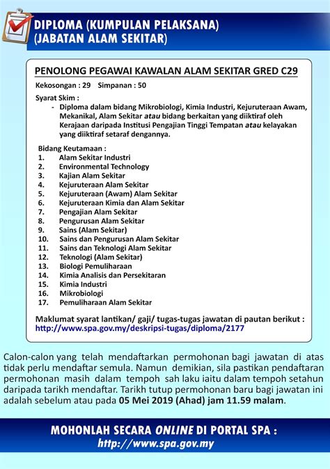 Cubalah memohon jawatan penolong pegawai kawalan alam sekitar gred c29. Jawatan Kosong di Jabatan Alam Sekitar Malaysia - 161 ...