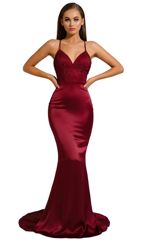 Portia And Scarlett Ps6323 Beaded Sleeveless Bodice Long Silk Gown Red Bridesmaid Dresses