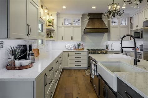Mismatched Cabinets Kitchen Remodel Cabinet Design White Countertops