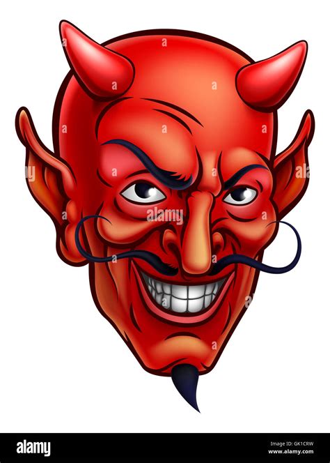 Cartoon Rote Teufel Satan Oder Luzifer Dämon Gesicht Mit Hörnern Und