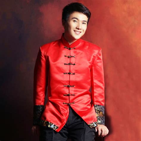 Oriental Clothes Tangzhuang Mandarin Wedding Suit Red Tunic Jacket Tang